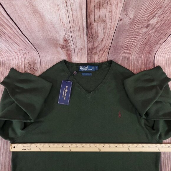 New Vintage Polo Ralph Lauren Mens Size XL The Pima Sweater Green V-Neck Cotton - Picture 12 of 13